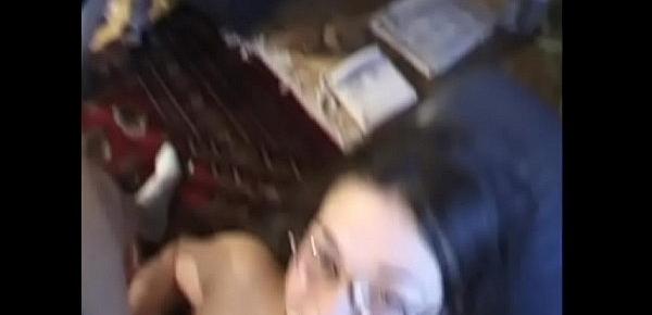  Teen nerd lets her friend lick cum shot on her face